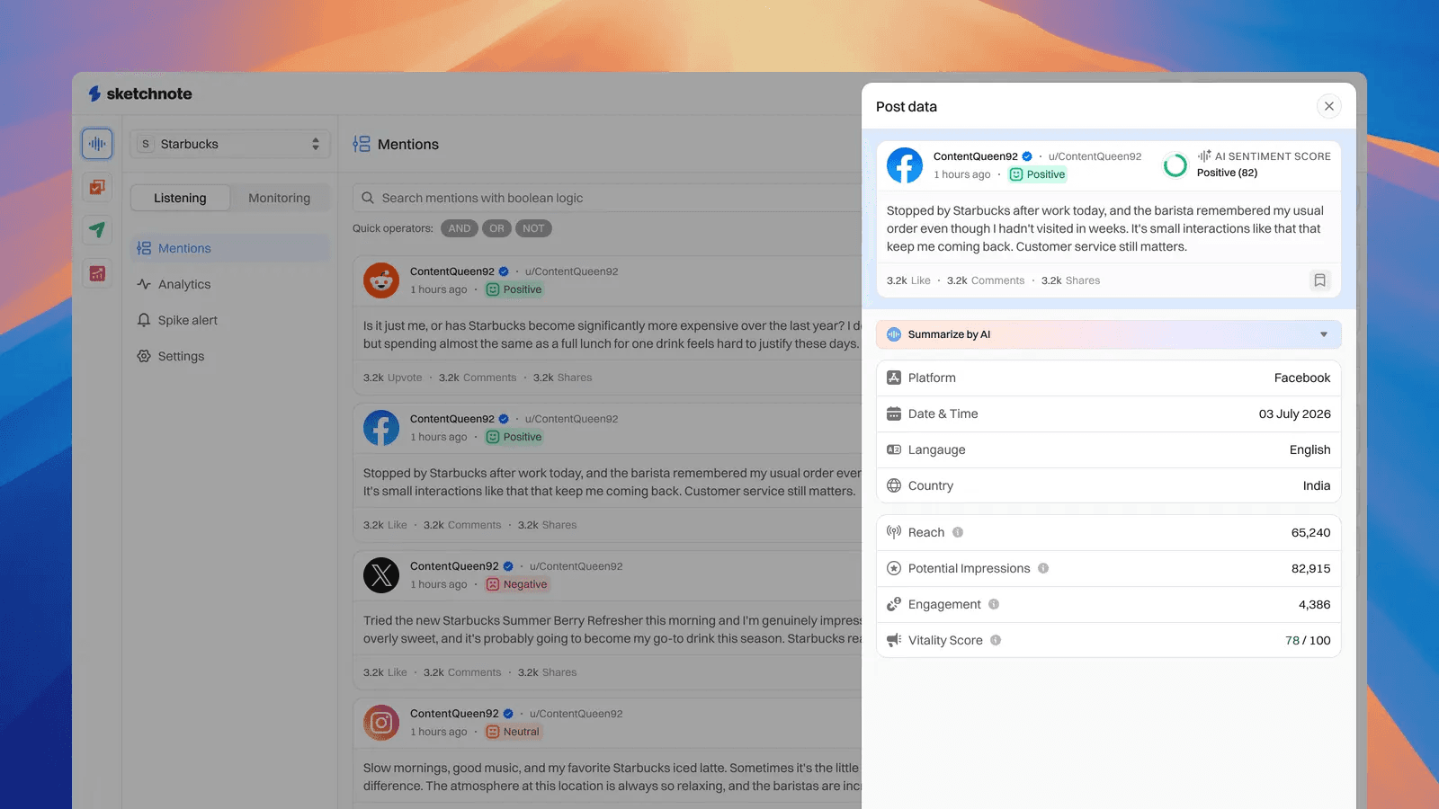 Social Listening alert and conversation details