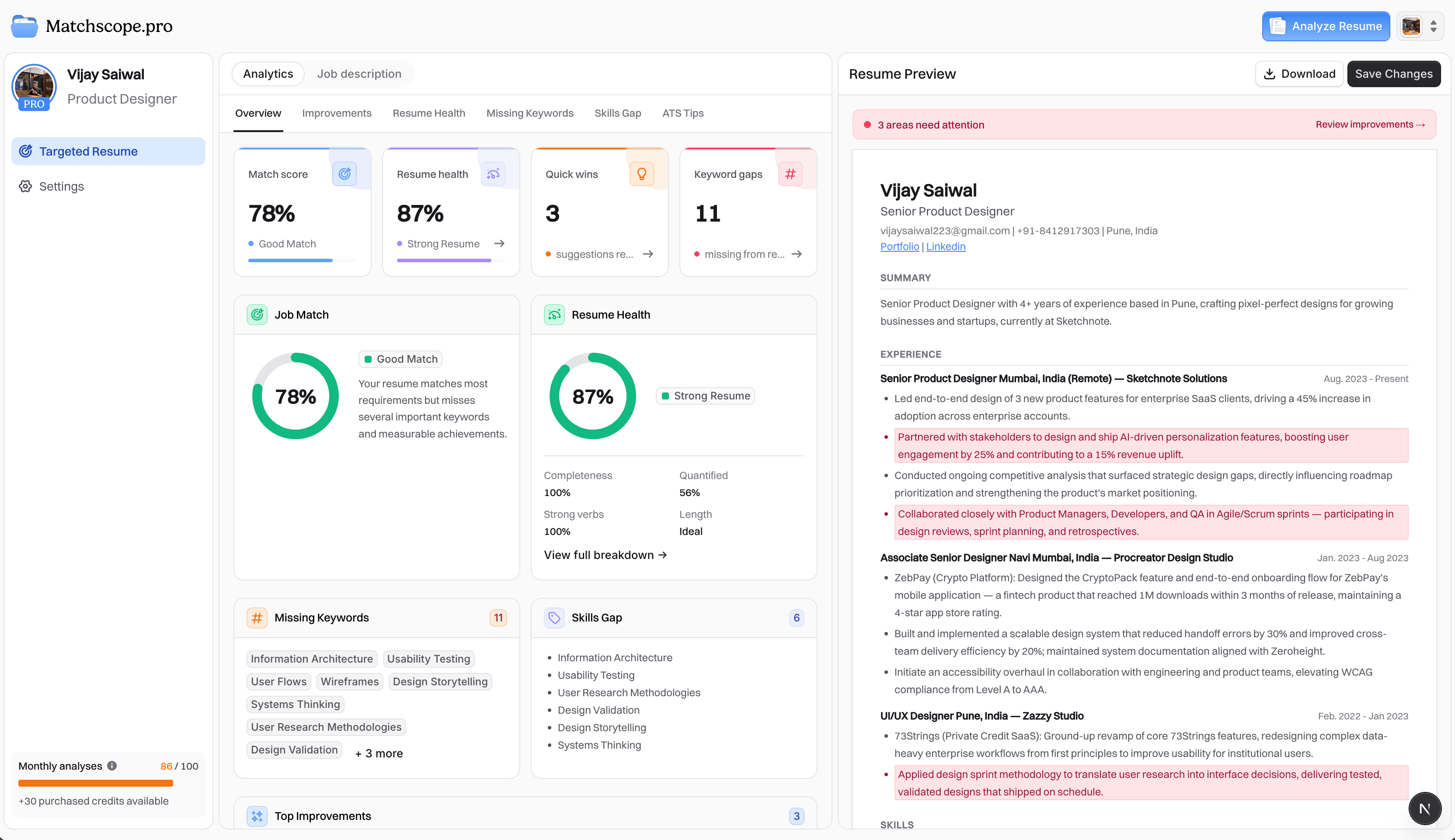 Matchscope resume analysis dashboard