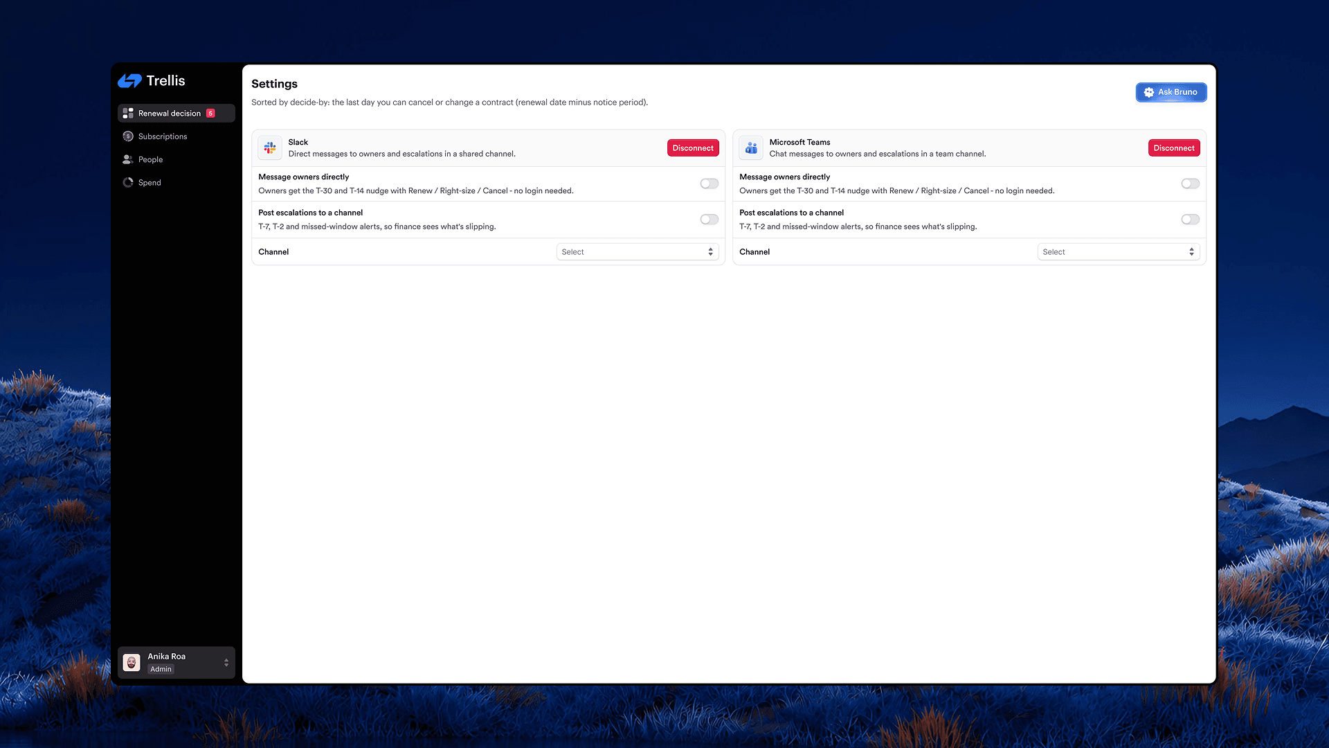 Trellis messaging integration settings