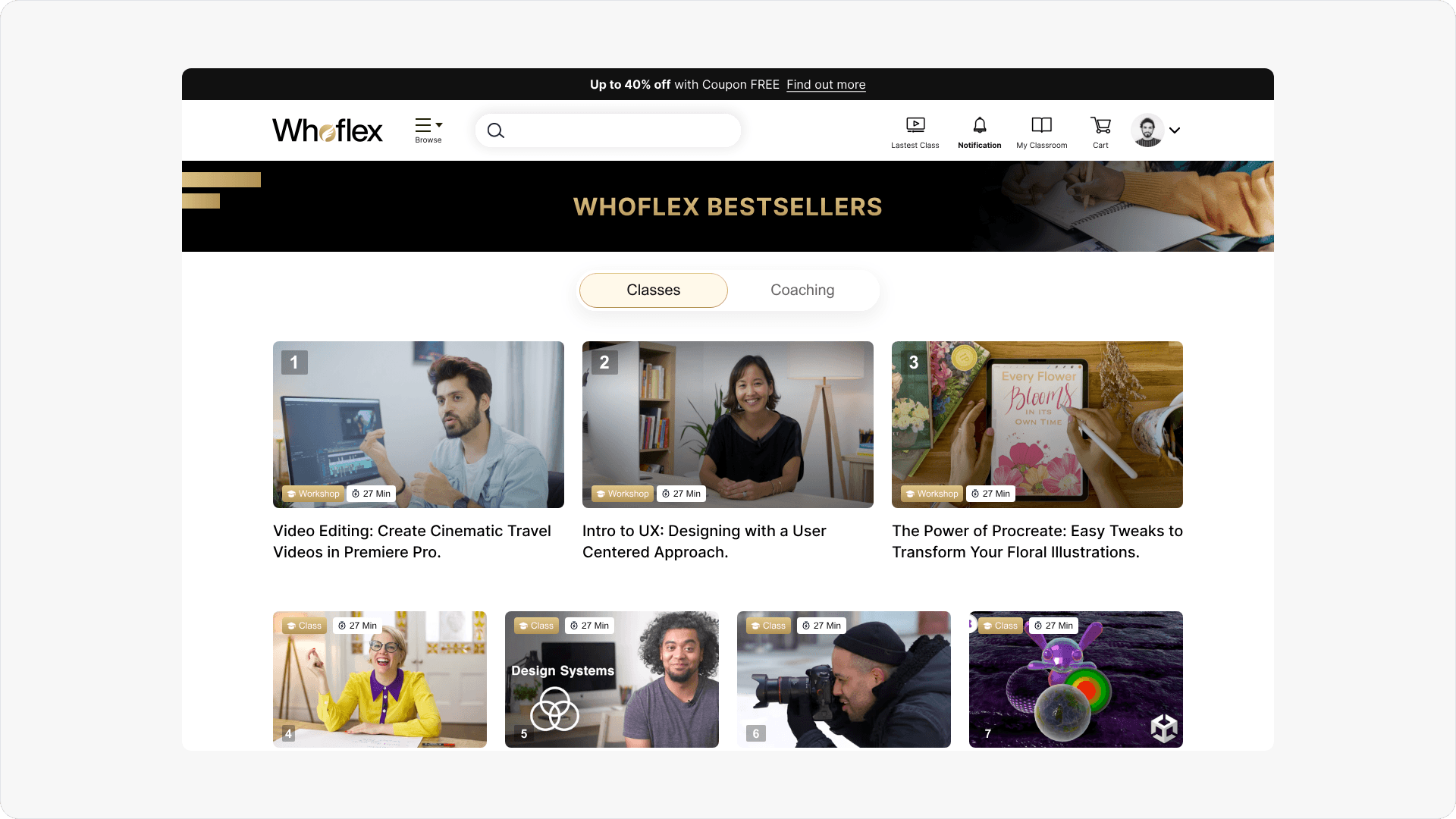 Whoflex bestsellers and course discovery page